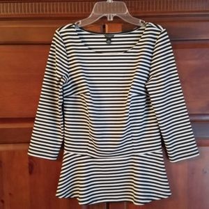 Loft 3/4 sleeve black and white stripe top